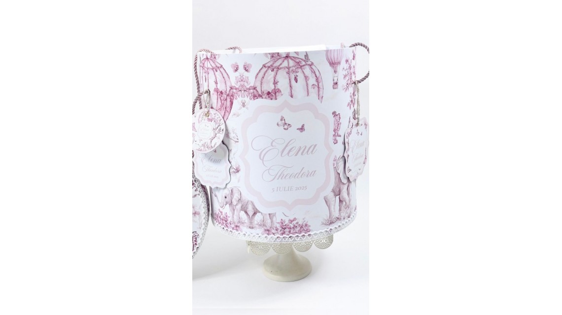 Trusou botez cu animale din jungla si flori exotice roz Toile de Jouy 10